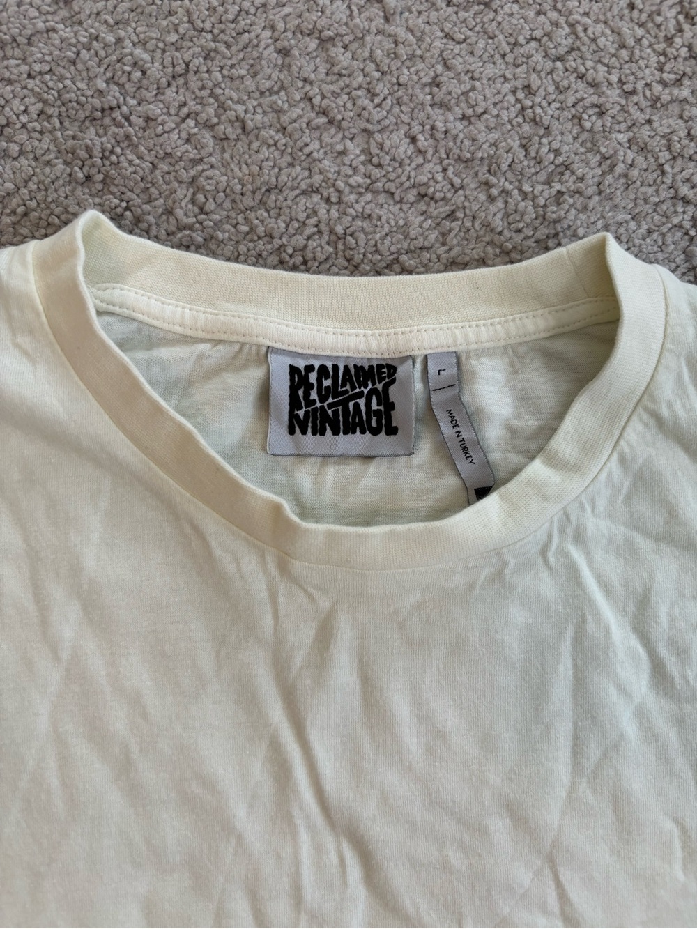 Reclaimed Vintage Men’s Crew Tee in Light Cream Size Large NWOT